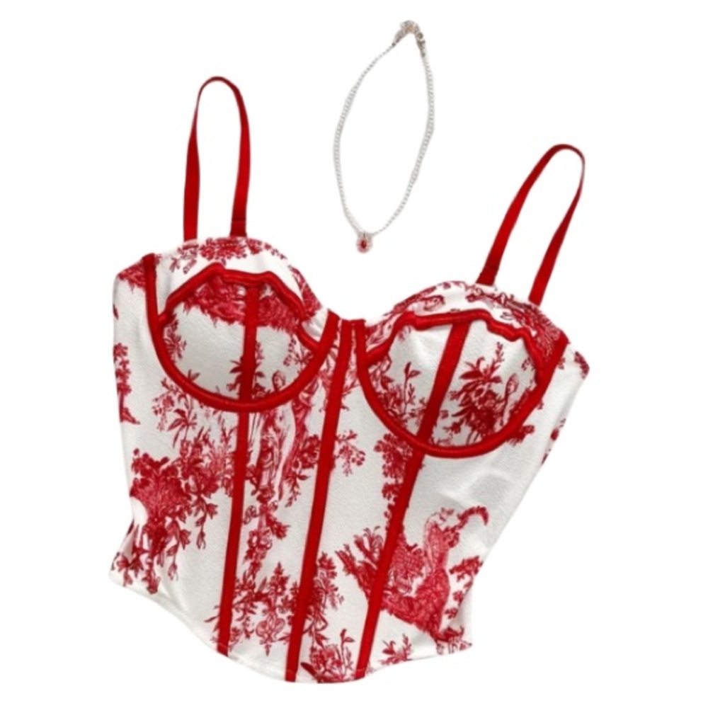 Summer Red and White Toile Corset Women’s XL